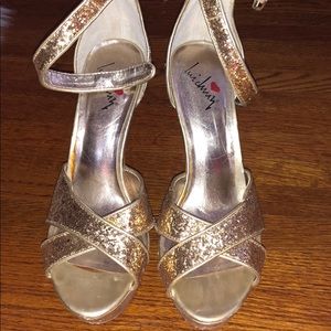 Gold Sequin Open Toe Stilettos